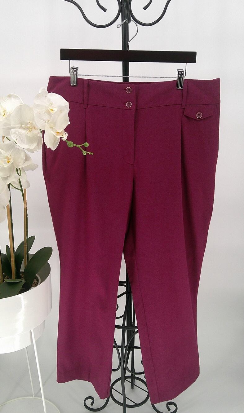 Liz Claiborne Womens Tweed Burgundy Pleated Front Ankle Pants Size 18